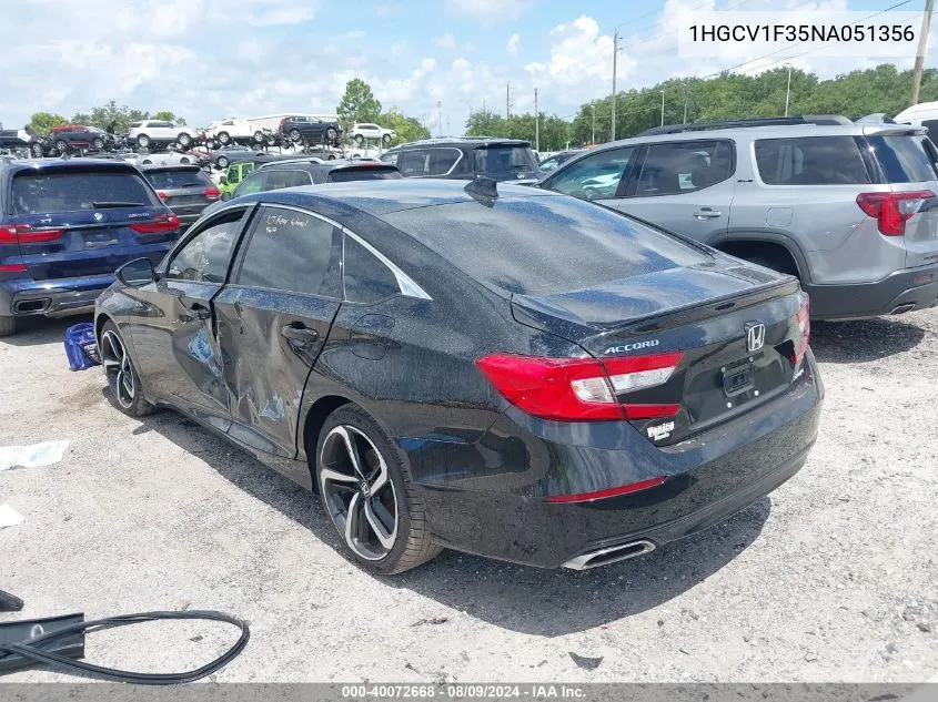 2022 Honda Accord Sport VIN: 1HGCV1F35NA051356 Lot: 40072668