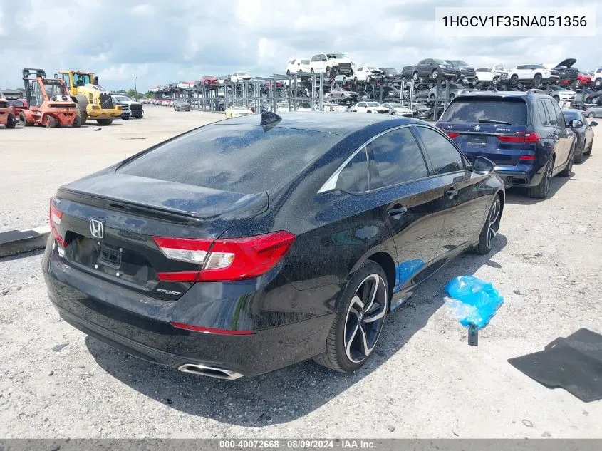 2022 Honda Accord Sport VIN: 1HGCV1F35NA051356 Lot: 40072668