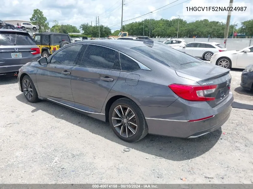 2022 Honda Accord Ex-L VIN: 1HGCV1F52NA024987 Lot: 40074158