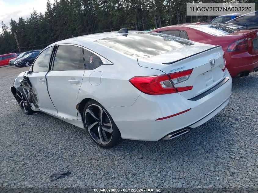 2022 Honda Accord Sport 2.0T VIN: 1HGCV2F37NA003220 Lot: 40078059