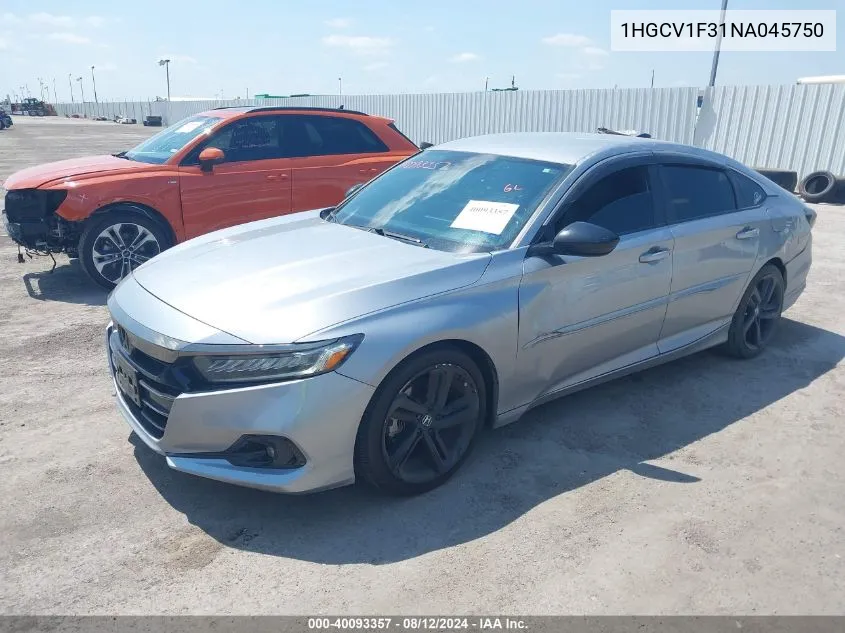 2022 Honda Accord Sport VIN: 1HGCV1F31NA045750 Lot: 40093357