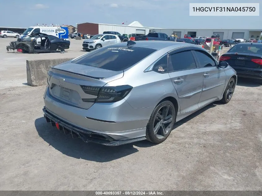 2022 Honda Accord Sport VIN: 1HGCV1F31NA045750 Lot: 40093357