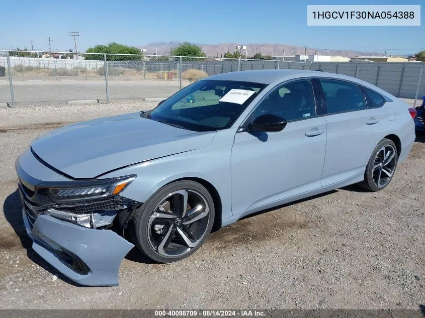 2022 Honda Accord Sport VIN: 1HGCV1F30NA054388 Lot: 40098709