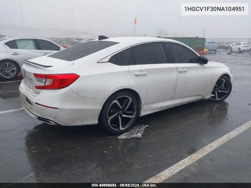 1HGCV1F30NA104951 2022 Honda Accord Sport