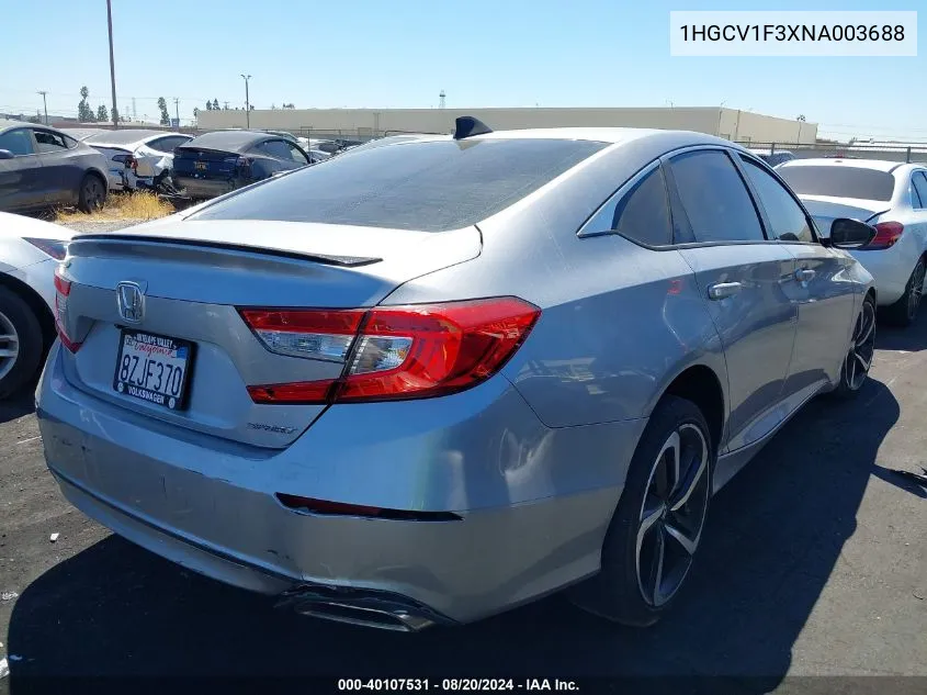 2022 Honda Accord Sport VIN: 1HGCV1F3XNA003688 Lot: 40107531