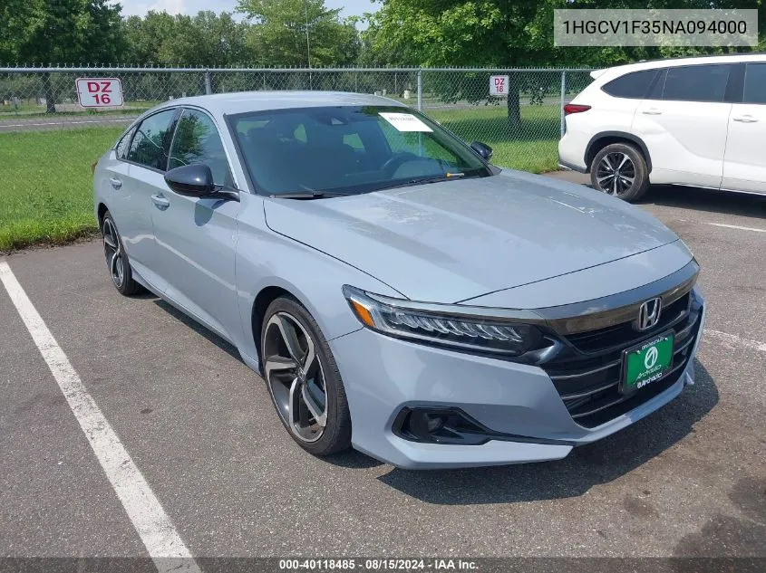 2022 Honda Accord Sport VIN: 1HGCV1F35NA094000 Lot: 40118485