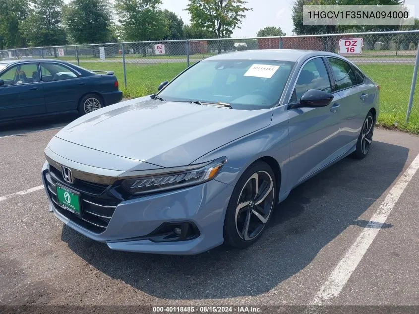 2022 Honda Accord Sport VIN: 1HGCV1F35NA094000 Lot: 40118485