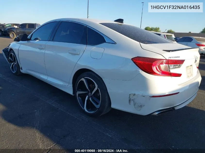 2022 Honda Accord Sport VIN: 1HGCV1F32NA016435 Lot: 40119068