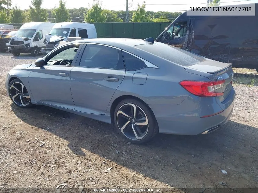 2022 Honda Accord Sport VIN: 1HGCV1F31NA047708 Lot: 40142889