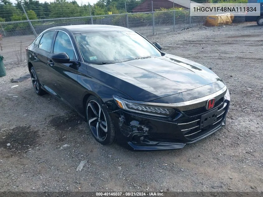 2022 Honda Accord Sport Se VIN: 1HGCV1F48NA111834 Lot: 40145037