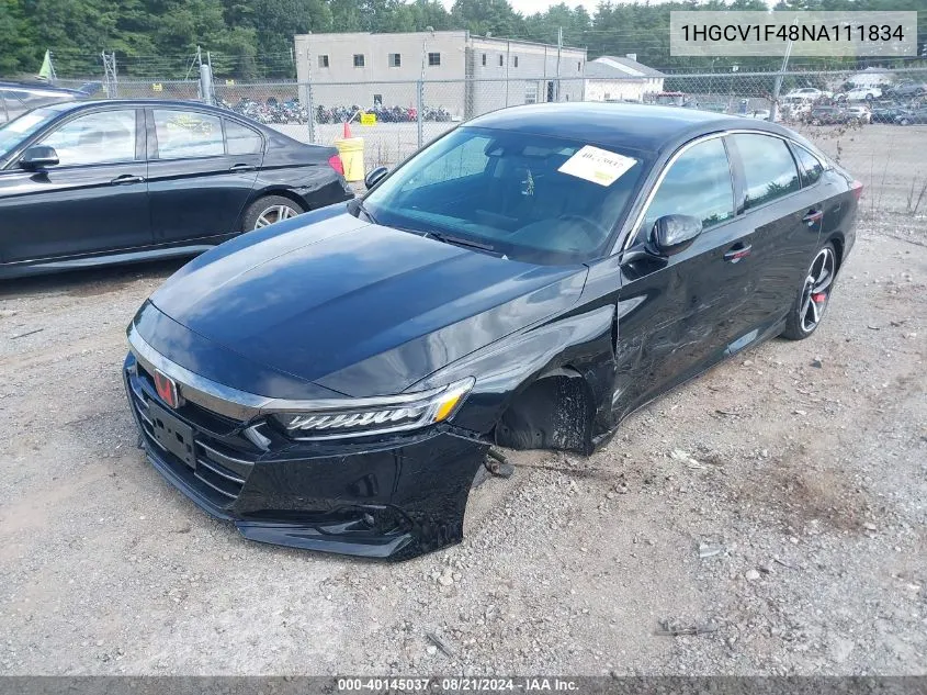 2022 Honda Accord Sport Se VIN: 1HGCV1F48NA111834 Lot: 40145037