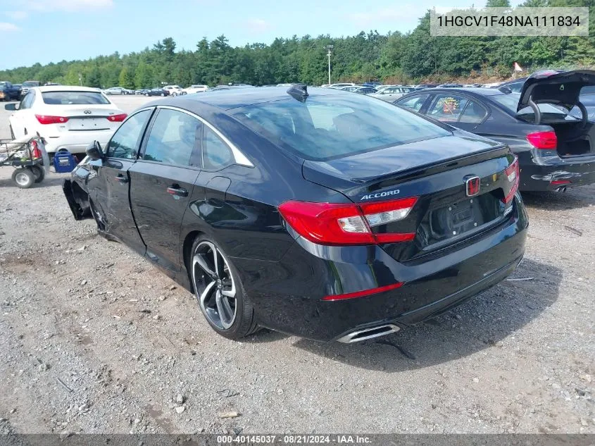 2022 Honda Accord Sport Se VIN: 1HGCV1F48NA111834 Lot: 40145037