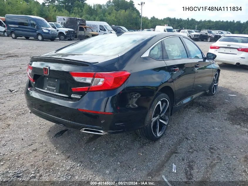 2022 Honda Accord Sport Se VIN: 1HGCV1F48NA111834 Lot: 40145037