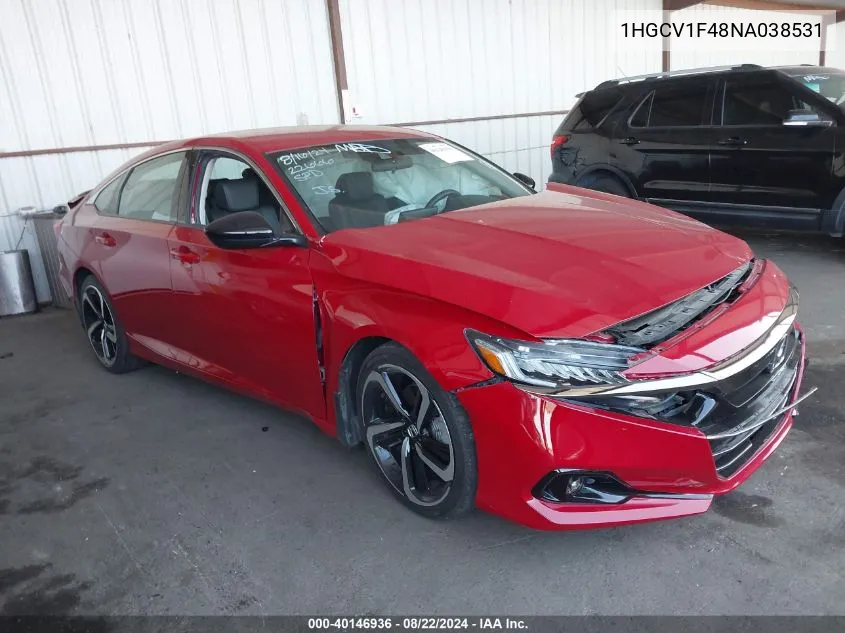 2022 Honda Accord Sport Special Edition VIN: 1HGCV1F48NA038531 Lot: 40146936