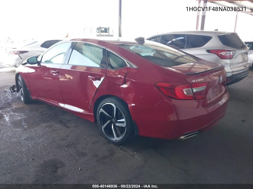 2022 Honda Accord Sport Special Edition VIN: 1HGCV1F48NA038531 Lot: 40146936