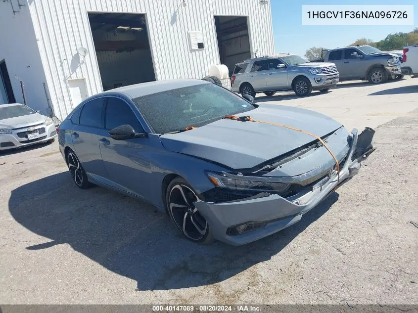 1HGCV1F36NA096726 2022 Honda Accord Sport