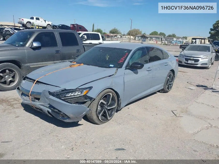 2022 Honda Accord Sport VIN: 1HGCV1F36NA096726 Lot: 40147089