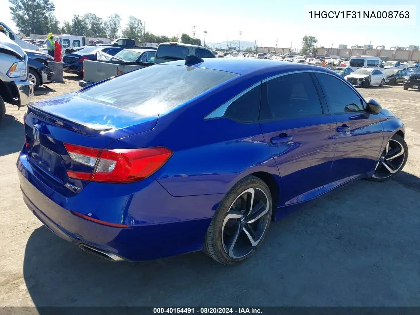 2022 Honda Accord Sport VIN: 1HGCV1F31NA008763 Lot: 40154491