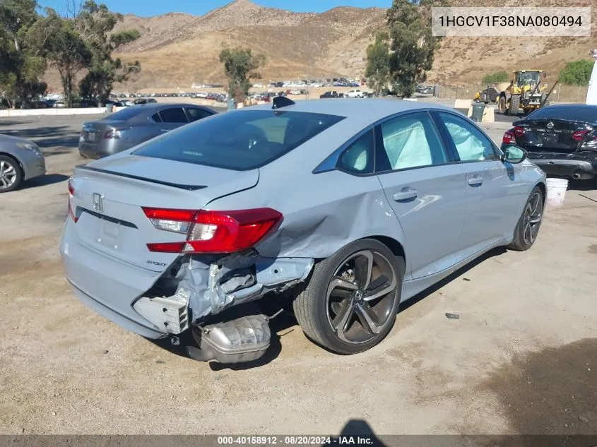 1HGCV1F38NA080494 2022 Honda Accord Sport