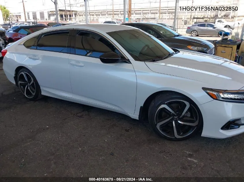 2022 Honda Accord Sport VIN: 1HGCV1F36NA032850 Lot: 40163675