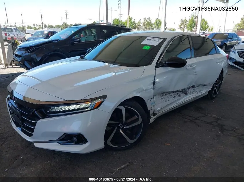 2022 Honda Accord Sport VIN: 1HGCV1F36NA032850 Lot: 40163675