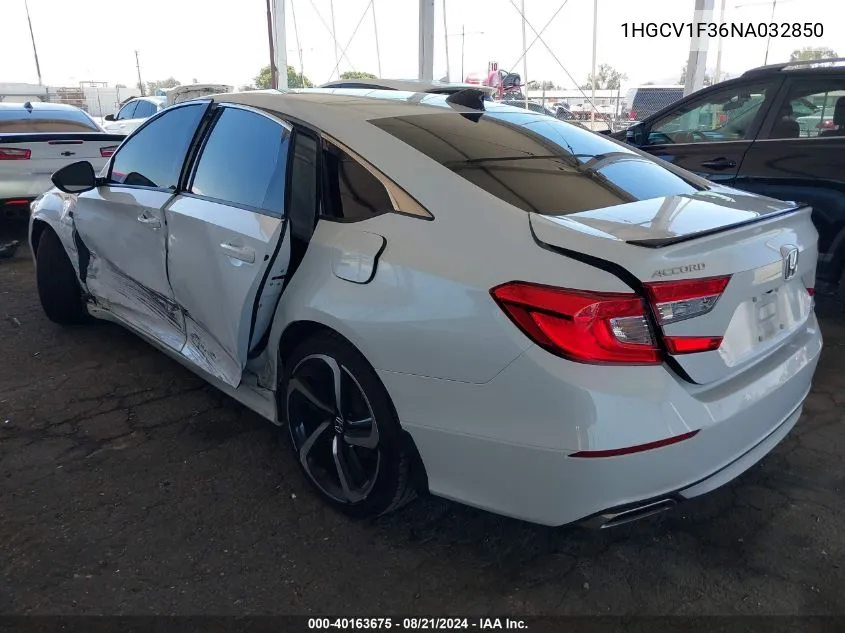 2022 Honda Accord Sport VIN: 1HGCV1F36NA032850 Lot: 40163675