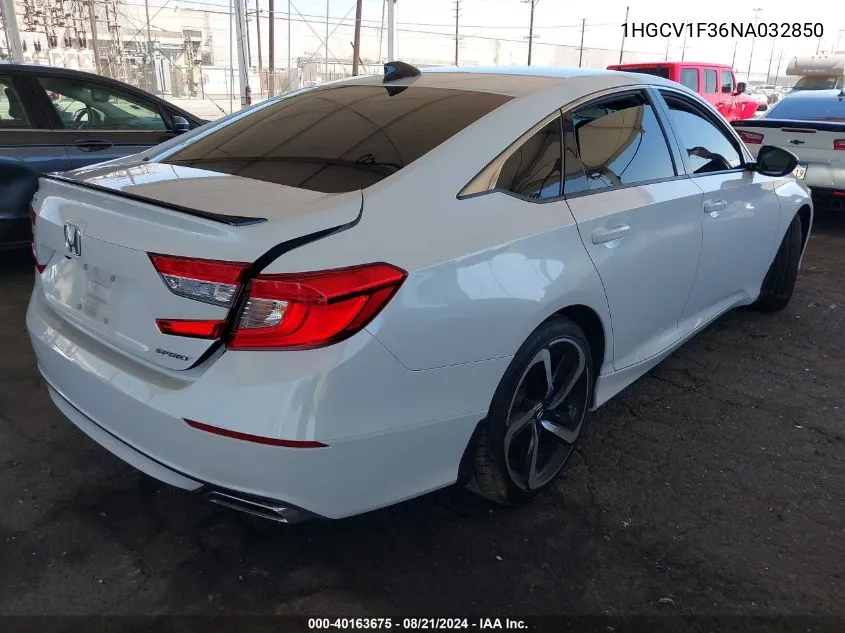 2022 Honda Accord Sport VIN: 1HGCV1F36NA032850 Lot: 40163675