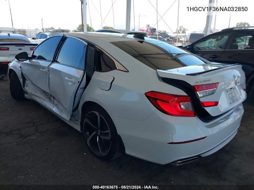 2022 Honda Accord Sport VIN: 1HGCV1F36NA032850 Lot: 40163675