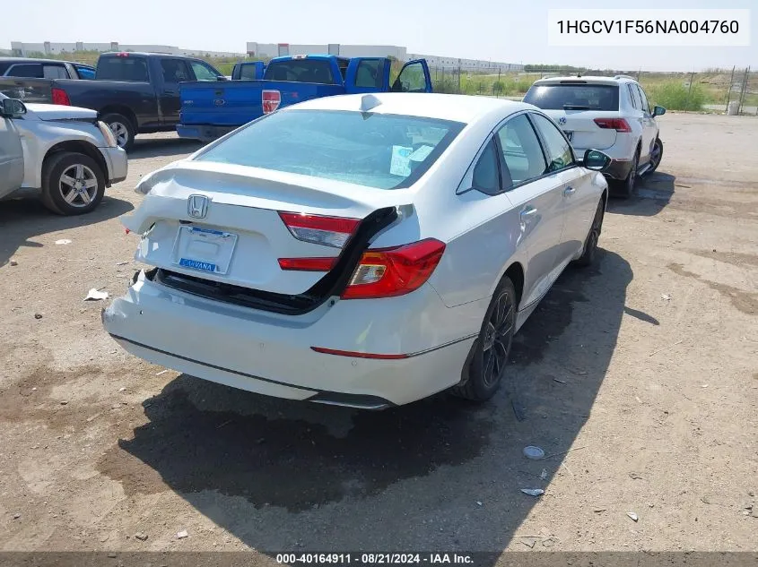 2022 Honda Accord Exl VIN: 1HGCV1F56NA004760 Lot: 40164911