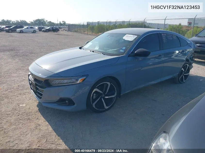 2022 Honda Accord Sport VIN: 1HGCV1F32NA123453 Lot: 40166479