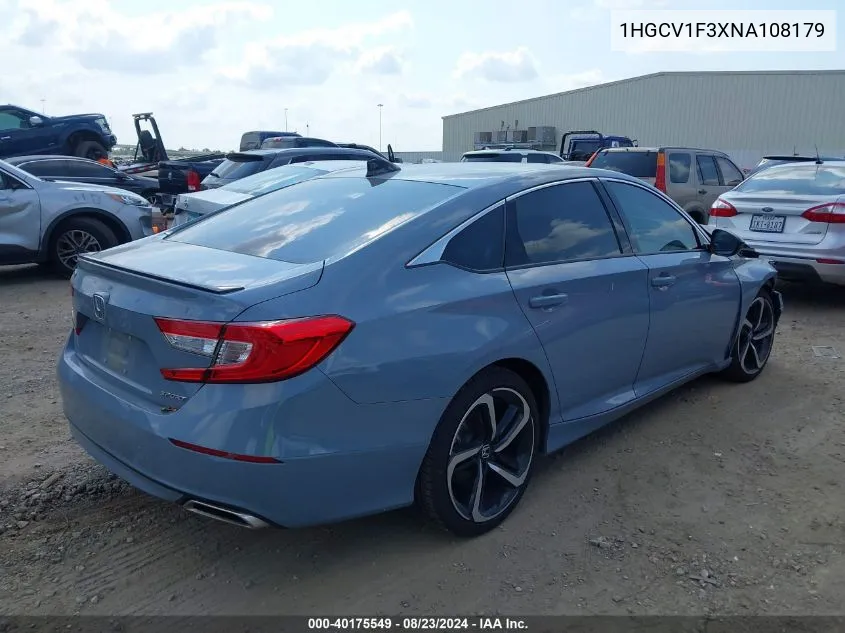 2022 Honda Accord Sport VIN: 1HGCV1F3XNA108179 Lot: 40175549