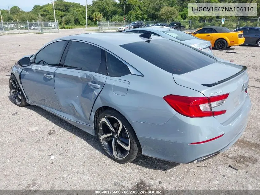 2022 Honda Accord Sport Special Edition VIN: 1HGCV1F47NA106110 Lot: 40175606