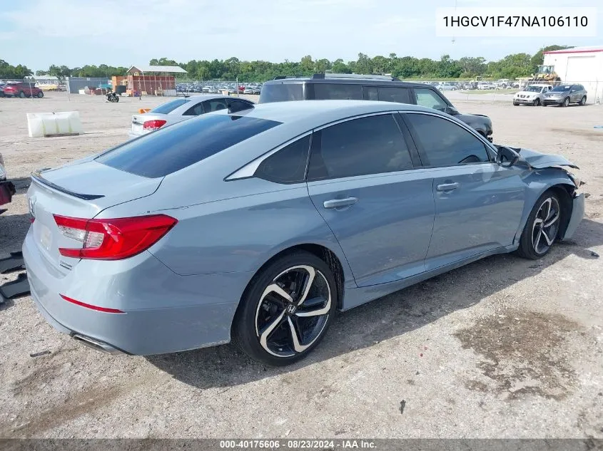 2022 Honda Accord Sport Special Edition VIN: 1HGCV1F47NA106110 Lot: 40175606