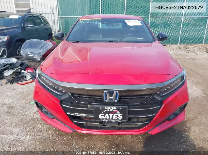 1HGCV3F21NA022679 2022 Honda Accord Hybrid Sport