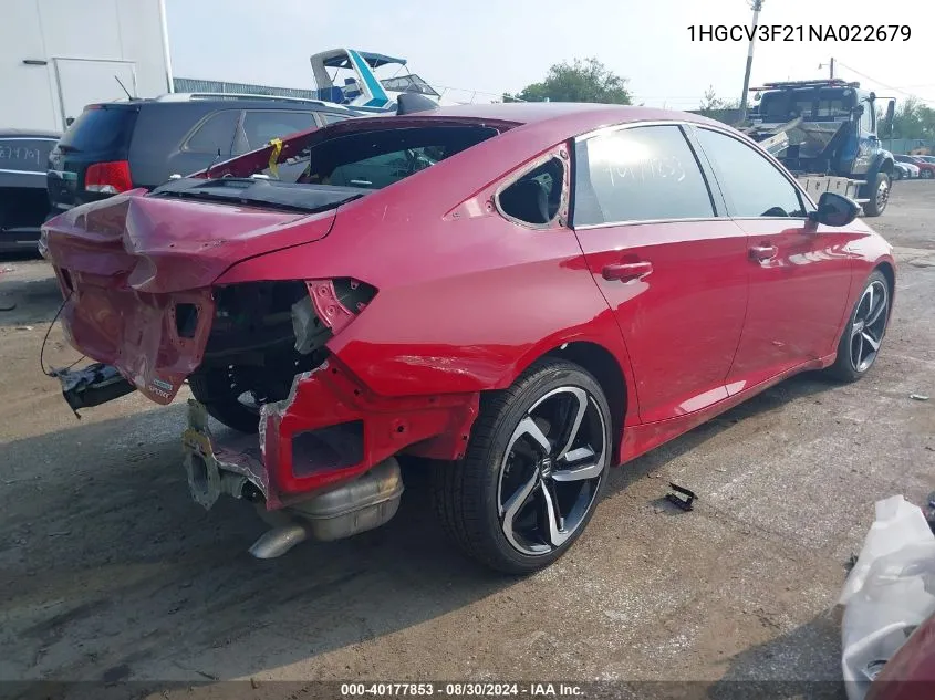 1HGCV3F21NA022679 2022 Honda Accord Hybrid Sport