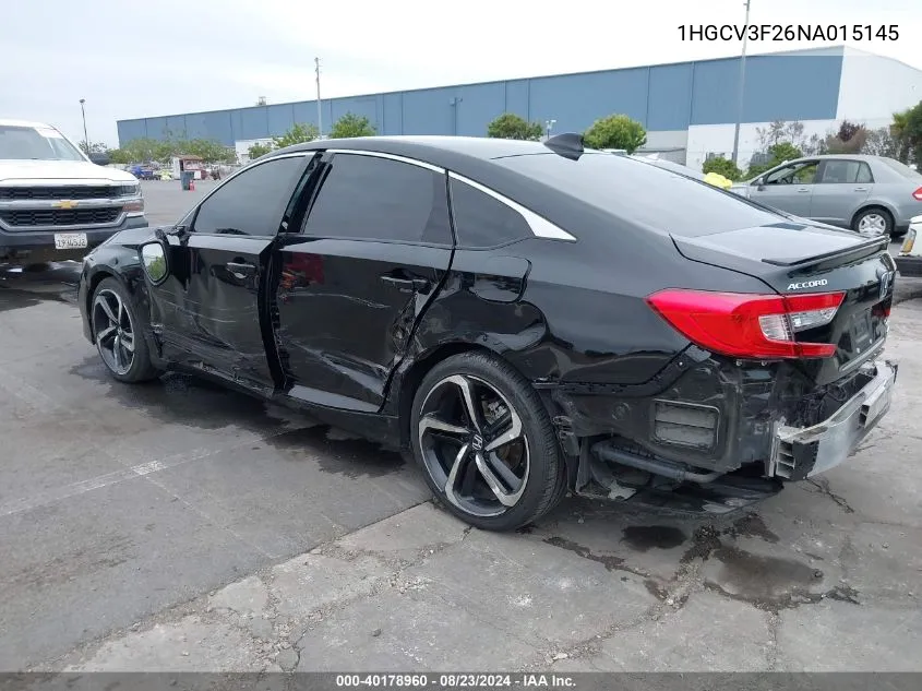 2022 Honda Accord Hybrid Sport VIN: 1HGCV3F26NA015145 Lot: 40178960