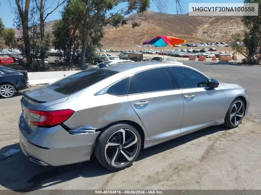 2022 Honda Accord Sport VIN: 1HGCV1F30NA100558 Lot: 40184816