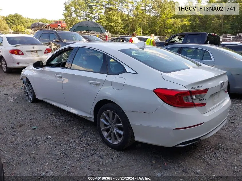 2022 Honda Accord Lx VIN: 1HGCV1F13NA021741 Lot: 40186365