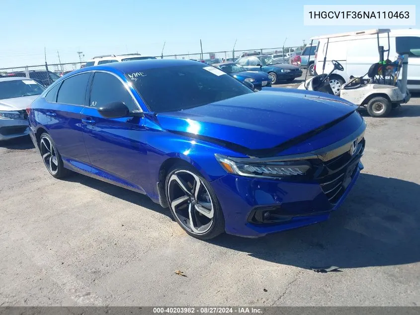 2022 Honda Accord Sport VIN: 1HGCV1F36NA110463 Lot: 40203982