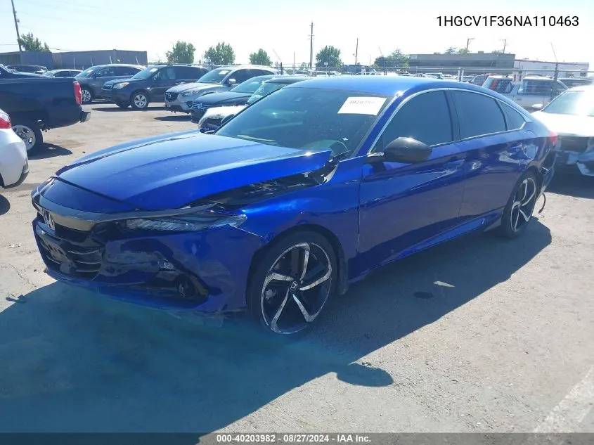 2022 Honda Accord Sport VIN: 1HGCV1F36NA110463 Lot: 40203982