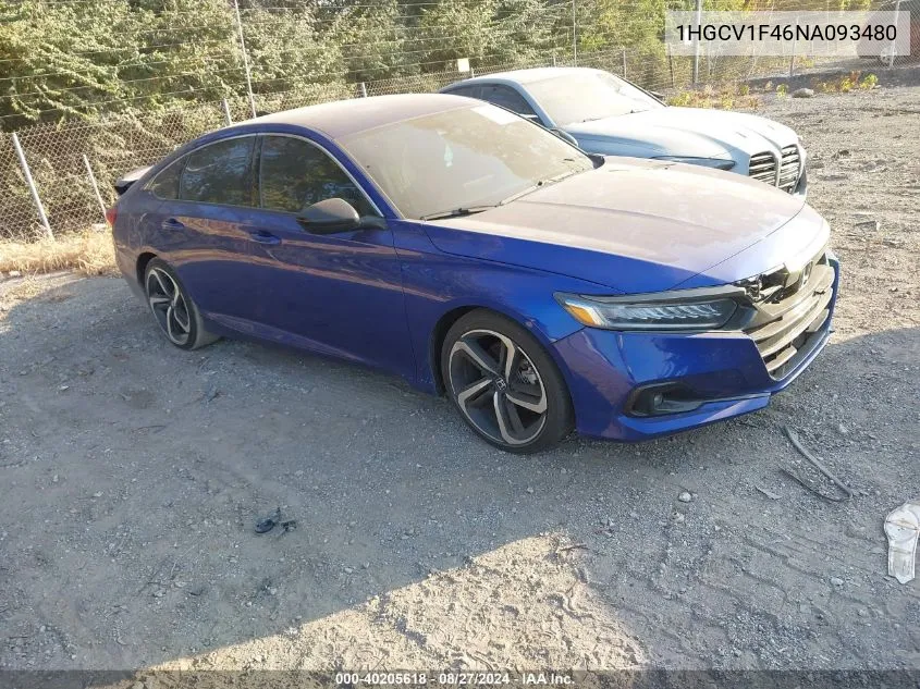 2022 Honda Accord Sport Special Edition VIN: 1HGCV1F46NA093480 Lot: 40205618