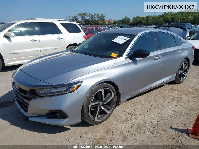 2022 Honda Accord Sport Special Edition VIN: 1HGCV1F40NA004387 Lot: 40205958