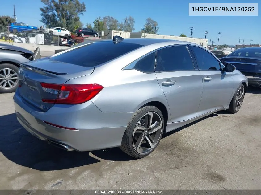 2022 Honda Accord Sport Special Edition VIN: 1HGCV1F49NA120252 Lot: 40210033