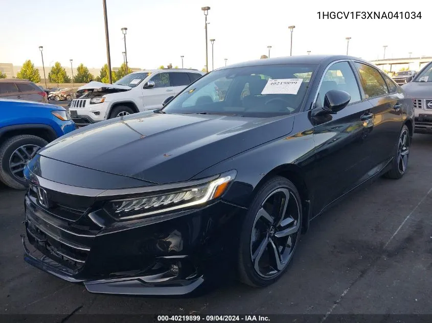 2022 Honda Accord Sport VIN: 1HGCV1F3XNA041034 Lot: 40219899