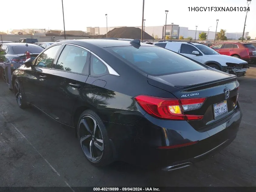 2022 Honda Accord Sport VIN: 1HGCV1F3XNA041034 Lot: 40219899