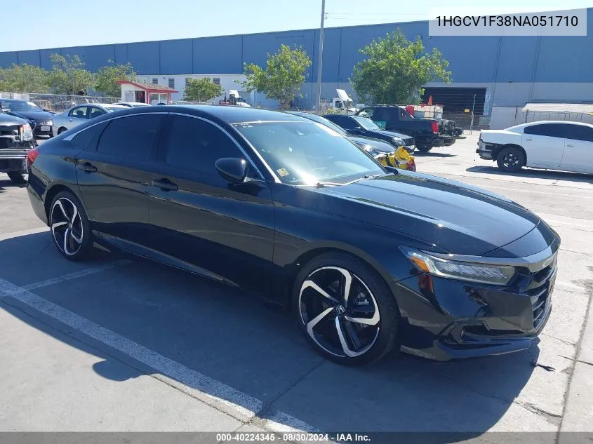 2022 Honda Accord Sport VIN: 1HGCV1F38NA051710 Lot: 40224345