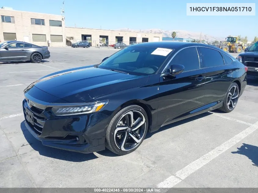 2022 Honda Accord Sport VIN: 1HGCV1F38NA051710 Lot: 40224345