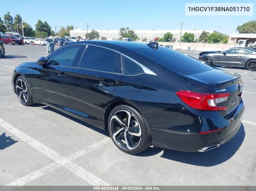 2022 Honda Accord Sport VIN: 1HGCV1F38NA051710 Lot: 40224345