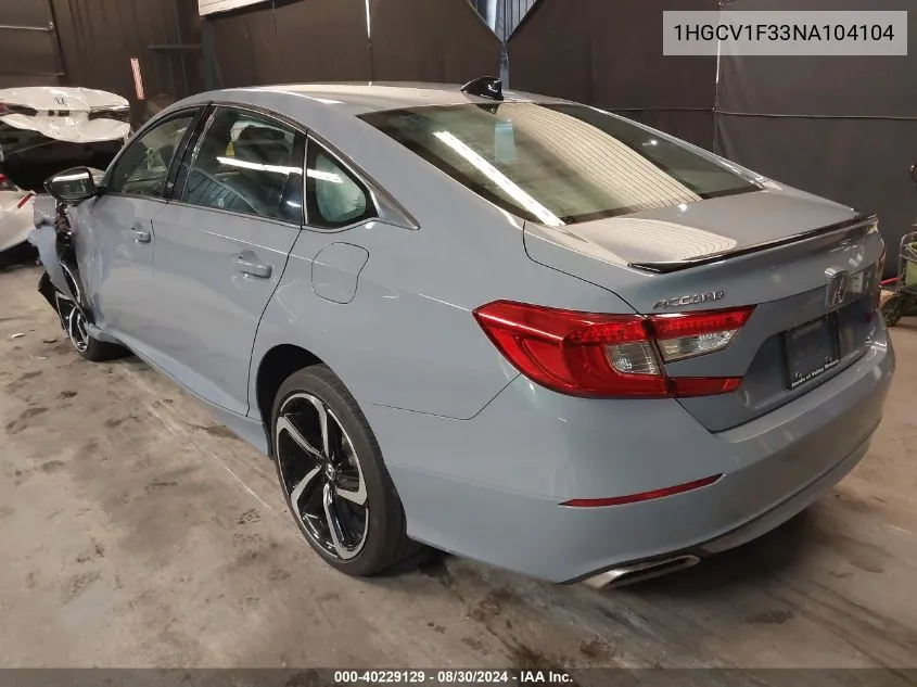 2022 Honda Accord Sport VIN: 1HGCV1F33NA104104 Lot: 40229129