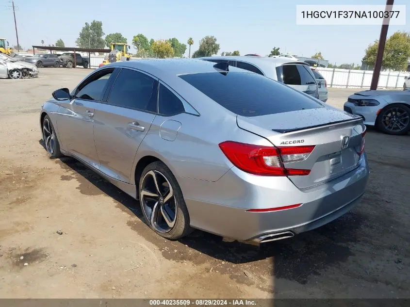 2022 Honda Accord Sport VIN: 1HGCV1F37NA100377 Lot: 40235509